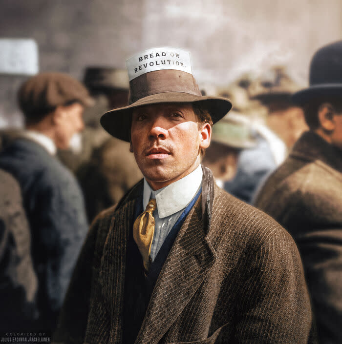 Ян Тернер, член IWW (Промышленные рабочие мира) на митинге на Юнион-сквер